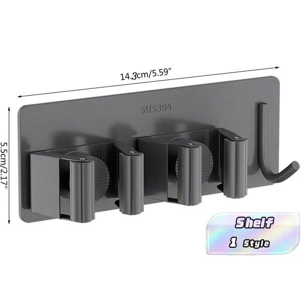 1 Holder With 2 Clips And 2 Hooks; A Wall-Mounted Bathroom Rack For Storing Mops, Brooms, And Balcony Items.