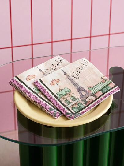 Joivida 20pcs Paris Eiffel Tower Printed Napkins - Double Layered Disposable Tissue Suitable For Parties, Cocktails, And Home Decor