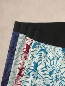 EverLounge Men's 4 Packs Tropical Leaf Print Boxer Briefs, Multi-Color Monstera Pattern Casual Underwear Navy Turquoise Lime Green Summer - Multicolor - View 4