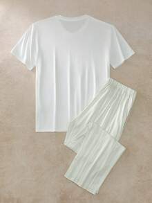 EverLounge Men's Solid Color Short Sleeve Top And Long Pants Loungewear Set - Multicolor - View 2