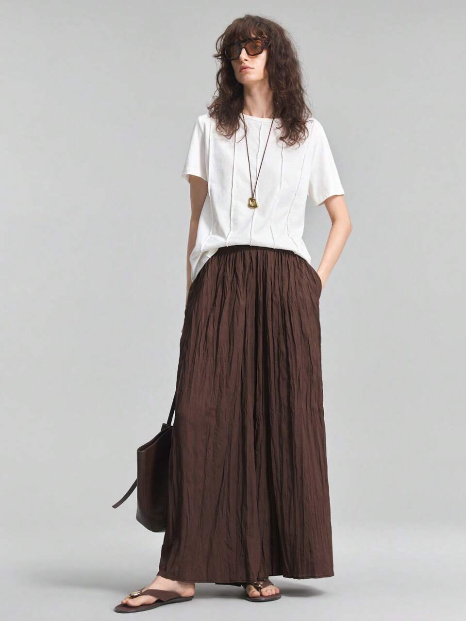 Women's Brown Comfortable Fabric High-Quality Airport Outfit,Cruise Wear, Wedding Guest Attire, Minimalist Elegant Special Series Women's Long Pants