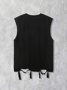 ROMWE MEN Street Life Men's Fashion Animal Print Contrast Color Tassel Hem Tank Top - Black - View 2