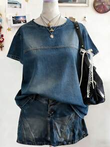 Lalippa Women's Fashion Round Neck Short Sleeve T-Shirt, Suitable For Commuting In Summer - Multicolor - View 3