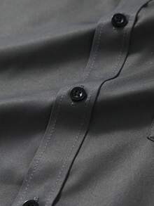 Manfinity Mode Men's Plus Size Business Casual Front Button Long Sleeve Shirt, For Fall, Formal, Ceremony - Dark Grey - View 5