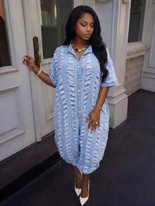 Slaydiva Women's Super Loose Denim Cropped Jumpsuit - Blue - View 6