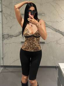 EgrlEra Sexy Tiger Print Camisole + Leggings 2 Pieces Set, Slim Fit - Multicolor - View 1