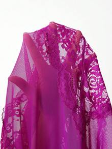 Elorette Set Pakaian Dalam Seksi Wanita Kontras Lace Sheer Plain - Purple - View 8