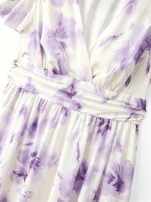 GlowEve CURVE Plus Size Women's French Floral Chiffon Dress, V-Neck Waist-Cinching Slimming Elegant Long Vacation Fairy Dress Wedding Guest White Summer - Purple - View 4
