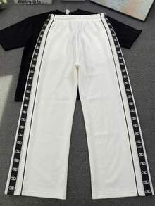 Gym Rark Men's Drawstring Waist Colorblock Casual Versatile Daily Travel Sports Long Pants, Gym - White - View 2