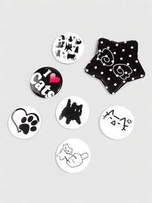 ROMWE Kawaii 7件裝可愛黑貓翅膀圖案胸針，裝飾針章，適合返校季、音樂節、生日與節日的完美禮物 - 彩色C - 查看 5