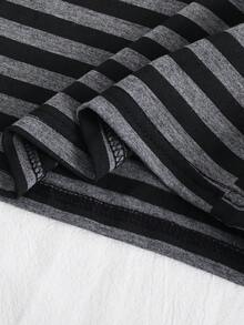 Tween Girl Sweet & Cool Style Striped Long Sleeve T-Shirt, Classic Black & Gray Stripes, Stretchy, Crewneck, Bell, Ruched, Knit - Grey - View 4