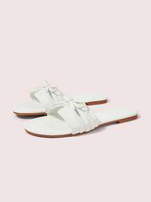 CUCCOO DOLLMOD Nya franska sagostils-sandaler för kvinnor med mjuk rosett och öppen tå, små toffelsandaler - Beige - Visa 2