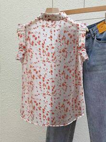 Franclia Women's Black Polka Dot Chiffon Blouse, Elegant Romantic Ruffle Hem - White - View 2