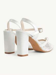 CUCCOO CHICEST Premium Bridal High Heels Women's Lace Mesh Big Pearl Coarse Heel Pointed Toe Shoes - White - View 6