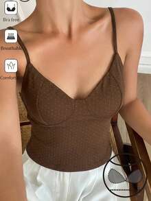 DAZY Camiseta de tirantes con relleno incorporado de unicolor para mujer - Marrón - Ver 3