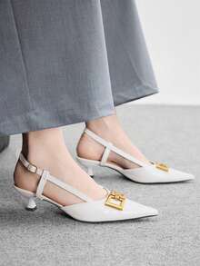 CUCCOO BIZCHIC Pointed Toe Chain Decor Closed Toe Kitten Heel Pumps, Formal Work Shoes For Women For Christmas Valentine's Day Spring Shoes - Chantilly - View 5