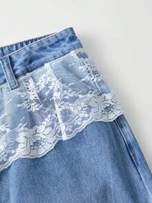 GlowEve Women's Button Lace Patchwork Casual Versatile Daily Wear Denim Jeans - Blue - View 3
