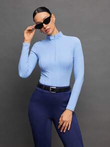 Activina Blusa de manga larga con cremallera parcial y unicolor para equitación - Celeste - Ver 6