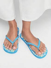 Grefit Sandalias de dedo con estampado de leopardo, zapatos de triángulo para vacaciones de verano en la playa, pantuflas cómodas para usar en casa - Azul cielo - Ver 2