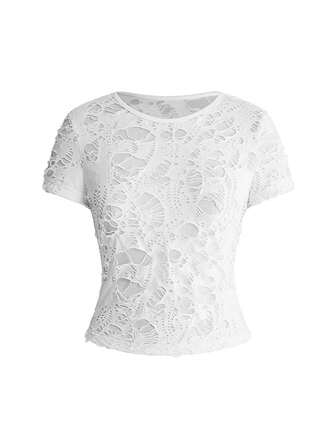 Grunge Punk Camiseta blanca de manga corta ajustada con efecto desgastado para mujer, estilo sexy de festival de música y punk callejero, primavera/verano