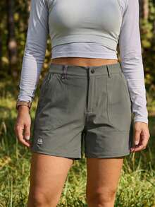 In My Nature Plus Size Women Solid Color Button Casual Versatile Daily Travel Sports Shorts - Grey - View 6