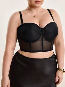 Hourtrue Bra Korset Jala Hitam Ukuran Besar untuk Wanita - Nyaman, Bernapas, Desain Tali yang Dapat Dilepas, Pengencang Pinggang - Hitam - View 7