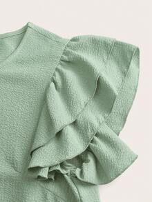 SHEIN LUNE 女款夏季休閒純色荷葉袖上衣 - 薄荷綠 - 查看 3