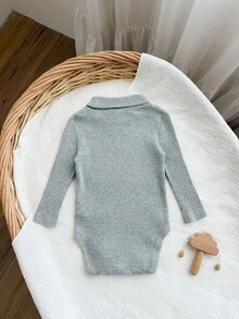 Body de manga larga y cuello alto de color liso para bebé niña, otoño - Gris Claro - Ver 2
