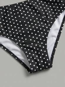 Sweetra Spring/Summer Beach Party Vacation 1920s Double Strap Ruched Black White Polka Dot Plus Size Women's Tank Top Bikini Set - Black and White - View 5