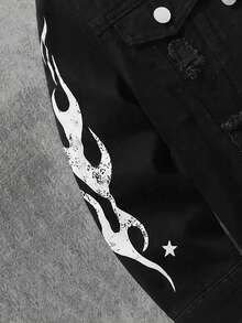 SHEIN 兒童小男孩 Y2K 街頭風蜘蛛印花寬鬆黑色牛仔外套，秋冬款，萬聖節、開學季 - 黑色 - 查看 4