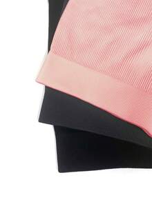 SHEIN 青少年女孩運動無縫運動短褲3件組，百搭多功能，黑色、深灰色、粉紅色 - 彩色 - 查看 4