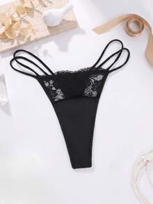 Floral Lace G-String Sexy Lingerie - Black - View 7