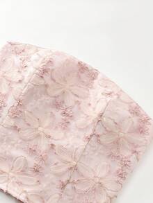 Franclia Plus Size Women's Elegant Mesh Embroidered Beaded Strapless Top For Party - Pink - View 4