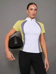 Activina Women's Colorblock Simple Short Sleeve Equestrian Outfit - Green - View 5