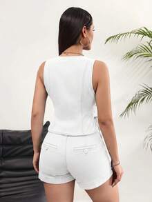 Rivivi 女款交叉肩帶無袖牛仔上衣 - 白色 - 查看 2