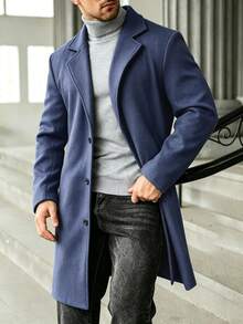 Manfinity Homme Men's Plus Size Casual Versatile Wool Blend Jacket, Autumn/Winter - Dusty Blue - View 6