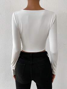 Chiquease Square Neck Crop Tee Fall Cloth For Women - White - View 2