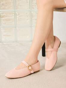 MOTF PREMIUM WOMEN SQUARE TOE BUCKLE STRAP FLATS FOR CHRISTMAS - Baby Pink - View 6