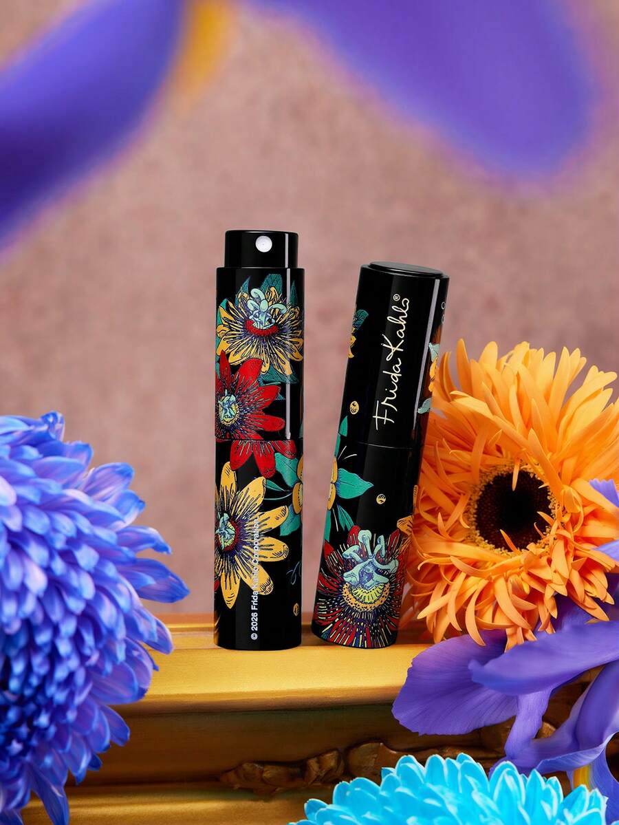 Frida Kahlo X SHEIN 1個 0.27oz/8ml 藝術圖案印花噴霧瓶,適用於香水、化妝水及其他液體,附漏斗,可重複填充,花卉、墨西哥風格、芙里達、藝術家 - 黑色 - 查看 1