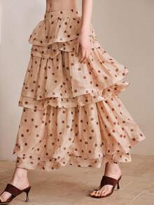 SHEIN 2026 Elegant Women's Dress, Suitable For Dating, Daily, Casual, Beach Vacation, Party And More. Minimalist And Versatile Women's Skirt, Solid Color Design, Waist-Flattering With Ruffle Hem, Made Of Woven Fabric. Perfect For Outings, Holidays, And Vacation Wear. - Apricot - View 6