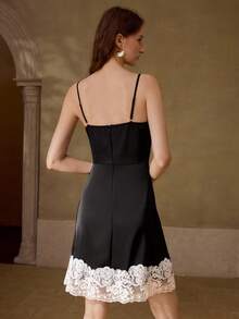 MOTF PREMIUM WOMEN'S SUMMER CONTRAST LACE SHORT STRAP DRESS - Black - View 3