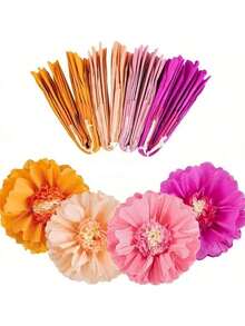 4pcs/Set 19.69-Inch Peach & Orange Party Decorative Giant Paper Flower, Wedding & Birthday Party Decor, Christmas - 4-piece Peach Orange Set - View 7