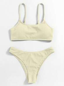 Swim Mod Vacation Beach Striped Two-Piece Swimsuit Set - Apricot - View 2