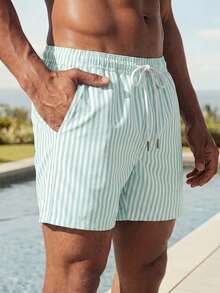 Ocevento Men's Butter Yellow Relaxed Fit Shorts With Fine Vertical Ribbed Texture & Drawstring Waist.  Clean Minimal Summer Vacat - Multicolor - View 5