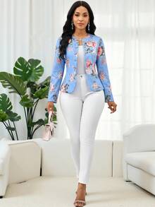 SHEIN Lady 女士秋季輕便夾克 矢車菊藍 適合節慶、上班、約會之夜、商務專業優雅風格 - 藍色 - 查看 7