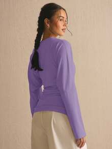 MUSERA Cinched Ruched Waist Batwing Long Sleeve Top Spring Summer Cute Cosy Cottage Core Spring Dew Spring Outfit Casual Office Work Elegant - Lilac Purple - View 5