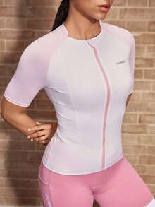 Powerista Veste de cyclisme femme à manches courtes, blocs de couleurs blanc & rose - Blanc - Voir 2