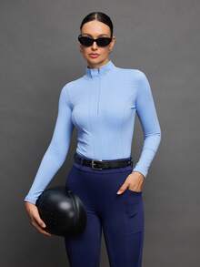 Activina Blusa de manga larga con cremallera parcial y unicolor para equitación - Celeste - Ver 8