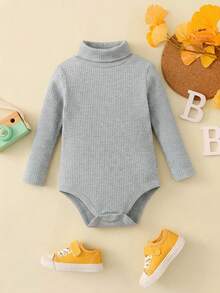 Body de manga larga y cuello alto de color liso para bebé niña, otoño - Gris Claro - Ver 6