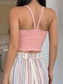 DAZY Solid Color Slightly Pushing Up Women's Sports Bra - Pink - View 2